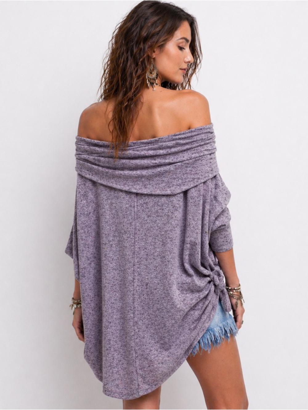 Easel Women's Off-Shoulder Purple Lightweight Oversized Top In Size Small - Picture 3 of 4